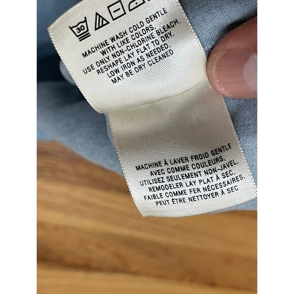 9-H15 STCL Anthropologie Women's 6 Blue Button-Up Chambray Shirt Postmark Boho - Picture 6 of 10